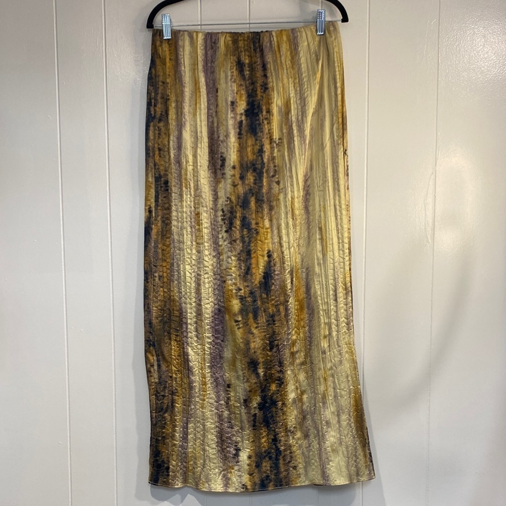 MNG Mango Exclusive Collection Skirt Maxi Watercolor Crinkle Pleated Medium - Picture 3 of 15